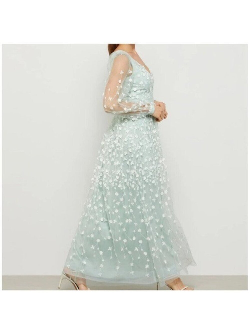 bcbgmaxazria 6 Cheyenne Appliqué Mint Lace Evening Dress Light Green Gown Prom - Picture 2 of 16